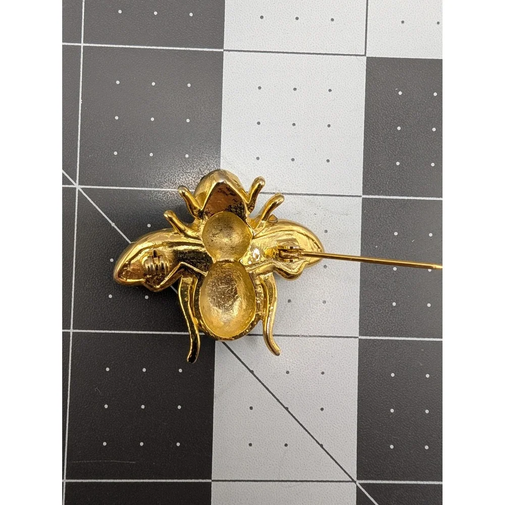 Enamel Bumble Bee Brooch‎ Gold Tone Green Blue Rhinestone Insect Pin vtg